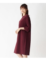 ワッフル7分袖ワンピース/ボルドー(064)