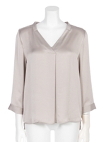 ヴィンテージサテンVネック9分袖ブラウス/ベージュ