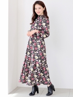 花柄ロングワンピース/クロ