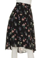 花柄前後差ヘムスカート/ブラック