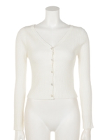 小粒ビジューリブニットカーディガン/オフホワイト