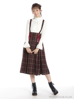 切替チェックミディ丈スカート/アカチャ