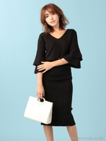 袖コンシャスニットセットアップ/ブラック