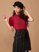 袖シャギーニットトップス/ボルドー