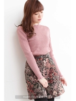 袖パール付きバイカラーフリルタートルニット/モカ2(052)