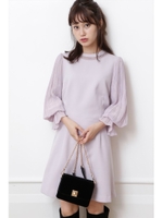 袖ボリュームプリーツサックワンピース/ラベンダー