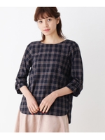 袖リボンチェックアソートシャツ/ネイビー(293)