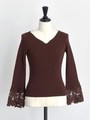 袖レースリブニット/茶