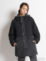 中綿キルト×ボアMIXコート/ブラック