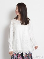 天竺×カットワーク刺しゅうカットソー/ホワイト