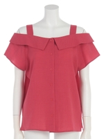 半袖前後2way肩ひも付オフショルブラウス/レッド
