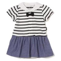 【30%OFF】ボーダーシャツ＆シャンブレースカートドッキングロンパース