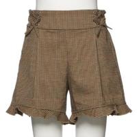 【30%OFF】裾フリルチェック柄ショートパンツ