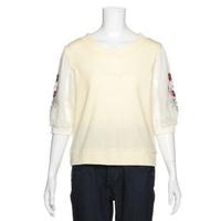 【50%OFF】袖チュール重ねお花刺しゅう入りTシャツ