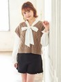 ACケーブルニットベスト＆ボウタイブラウスSET/モカ