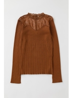 LACE KNIT COMBI トップス/L/BRN1
