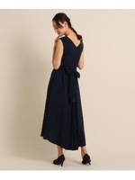 Luxe brille　バックリボンプリーツロングドレス/ネイビー(093)