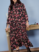 Regal Rose Midi Dress/BLACK