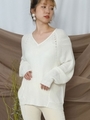 Vネックヘムライン切替ドルマンニット/ホワイト