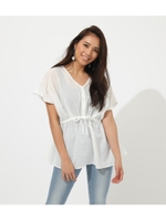 WAIST SHIRRING V／N BLOUSE/O/WHT1