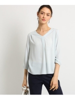 [L]【マシンウォッシュ/UV/接触冷感/吸水速乾】Vネックタックブラウス/ライトグリーン(020)