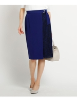 [L]レース異素材タイトスカート/ブルー(092)