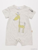 [ベビー]HAKKA45周年記念「スイミーデザインラボ」コラボ アニマルプリント半袖カバーオール/ライトグレ-