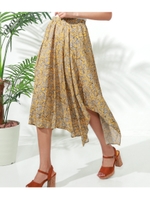 【CHILLE】 アシンメトリー花柄フレアスカート/イエロー(024)