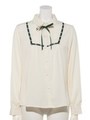 【F i.n.t】はしごリボン使いタイ付きブラウス/WHITE×GR
