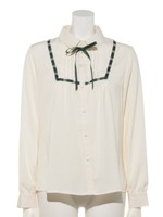 【F i.n.t】はしごリボン使いタイ付きブラウス/WHITE×GR