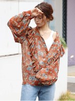 【La】エスニックフラワープリントブラウス/ORG