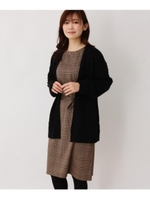 【M-LL/2点セット】ニットカーディガン＋グレンチェックワンピース/ブラック(019)