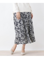 【M-LL】ナイルサテンギャザースカート/ネイビー(193)