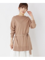 【M-L】ベルテッドハイネックニットプルオーバー/ベージュ(052)