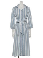 【Rewde】マルチストライプシャツワンピース（0R05-03172）/ブルー