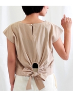 【Settimissimo】 リネンタッチバックリボントップス/ライトベージュ(067)