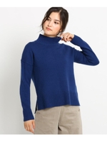 【S〜Lサイズあり、洗える】前後差バルキーハイネックニット/ブルー(092)