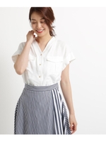 【Sサイズあり】レーヨン麻Vネックシャツ/ホワイト(002)