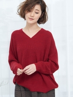 【WEB限定】ウール混抜け衿チュニックニット/レッド