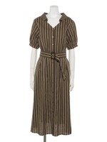 【WEB限定】ストライプ前開きワンピース/カーキ