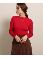 【WEB限定カラーあり】レーヨン混スカラップネックリブニット/レッド(062)