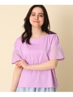 【WEB限定サイズ(S・LL)あり/洗える】袖レースカットソー/ロイヤルパープル(082)