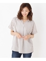 【WEB限定サイズ・05（3L）あり】防シワ柄スキッパーシャツ/ベージュ(ストライプ)(352)