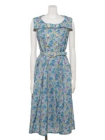 【an another angelus】ペイントタッチ花柄スクエアカラーワンピース/L/BLUE