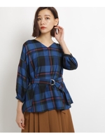 【mamagirl秋号掲載】共布ベルト付きVネックプルオーバーシャツ/ネイビー(293)