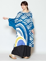 【カヤ】青海波×小紋柄ワンピース/ブルー