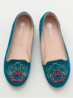【カヤ】南天刺繍パンプス/ブルー