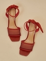 【サンダル】リボンバックストラップウェッジサンダル/レッド