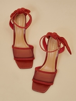 【サンダル】リボンバックストラップウェッジサンダル/レッド