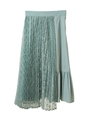 【スカート】プリーツレース切替スカート/ライトグリーン